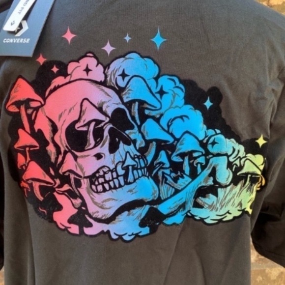 Converse Mens Mushroom Skull Black Tee Shirt Size Large NEW. - Picture 2 of 5